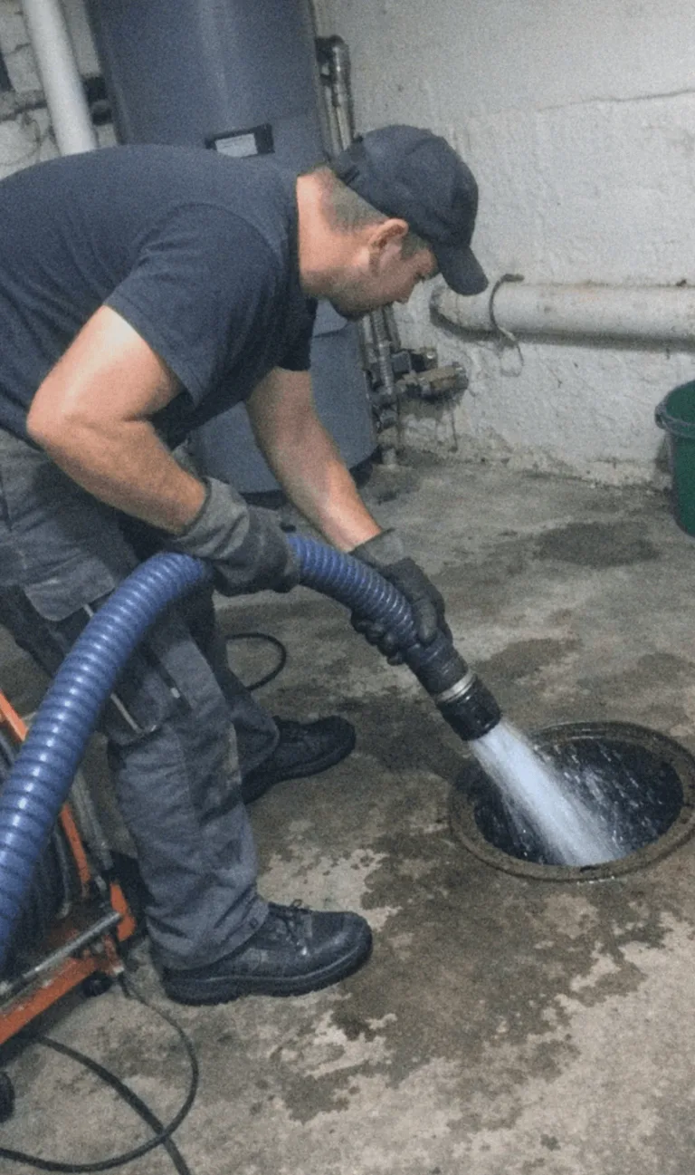 Zertifizierter Monteur der Rohrreinigung bei der Arbeit