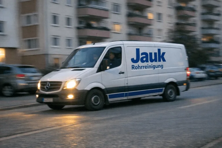 Servicefahrzeug einer Rohrreinigung auf dem Weg zu einem dringenden Einsatz