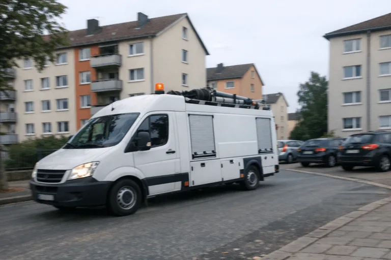 Servicefahrzeug von Jauk Rohrreinigung in einem Wohngebiet