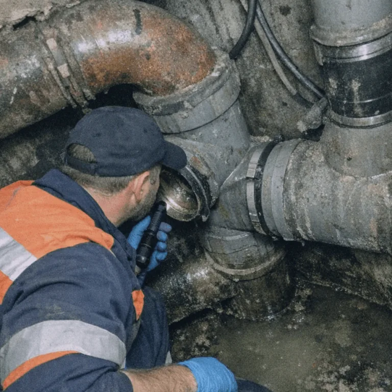 Freigelegte Rohrleitung mit sichtbarem Schaden durch Wurzeleinwuchs