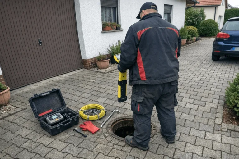 Techniker bei der Kanalortung mit Ortungsgerät in Rodenkirchen